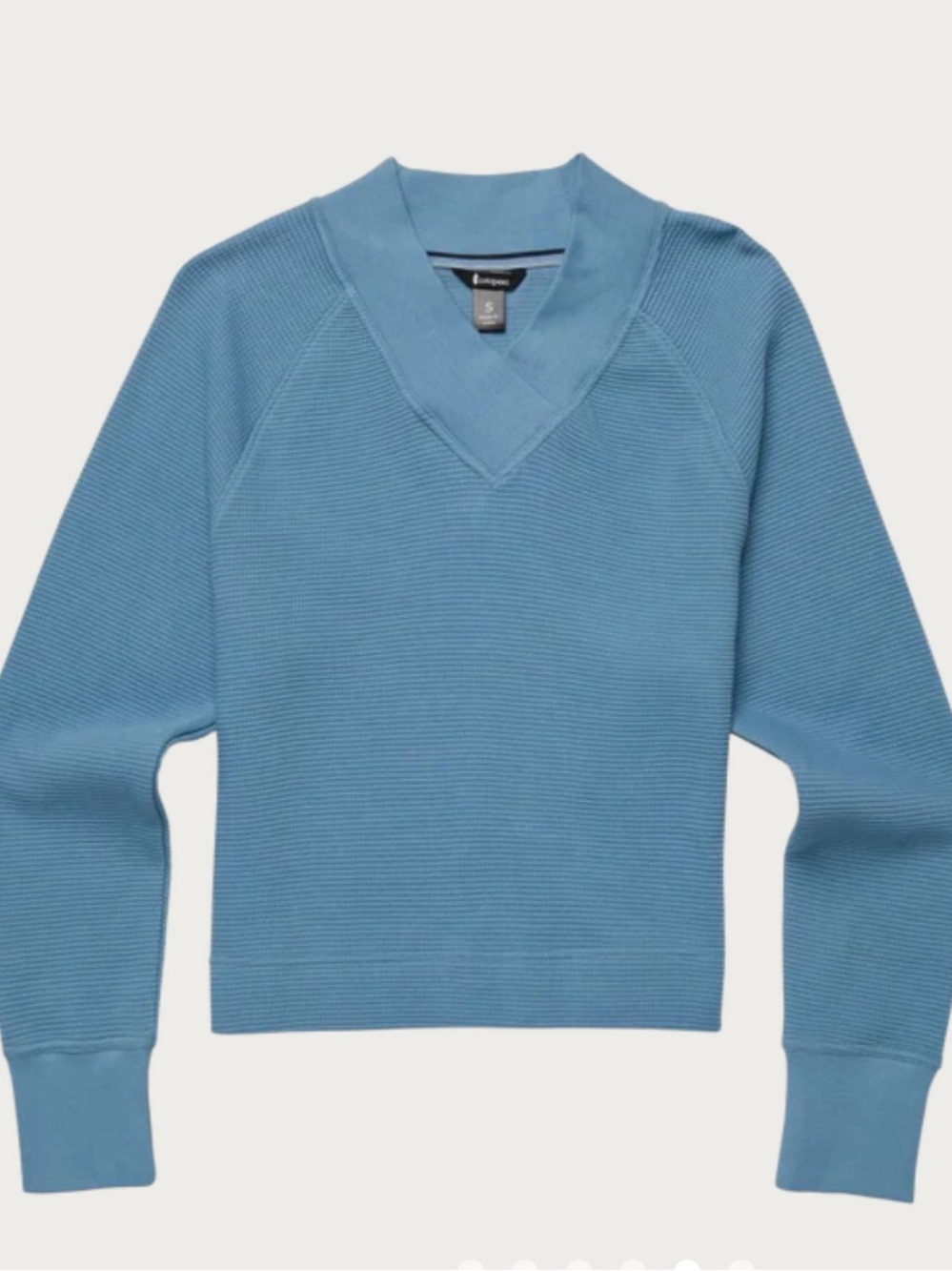 Cotopaxi Atajo Light Blue V-Neck Women's Sweatshirt Long Sleeve Waffle Size S